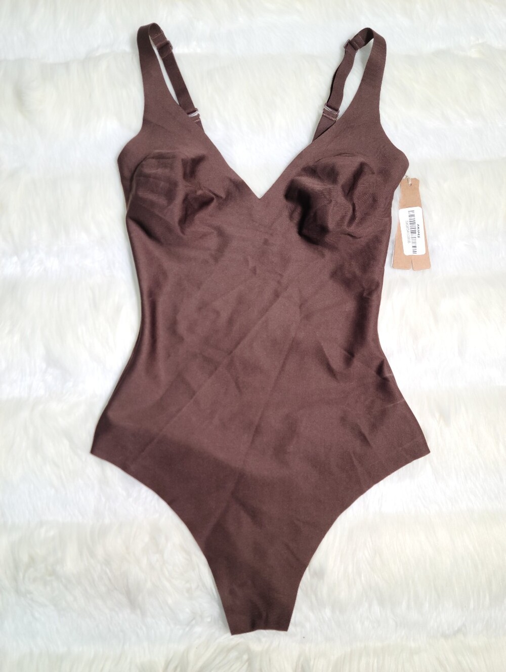 SKIMS Body Unlined Plunge Bodysuit Brown Cocoa Women Medium NEW